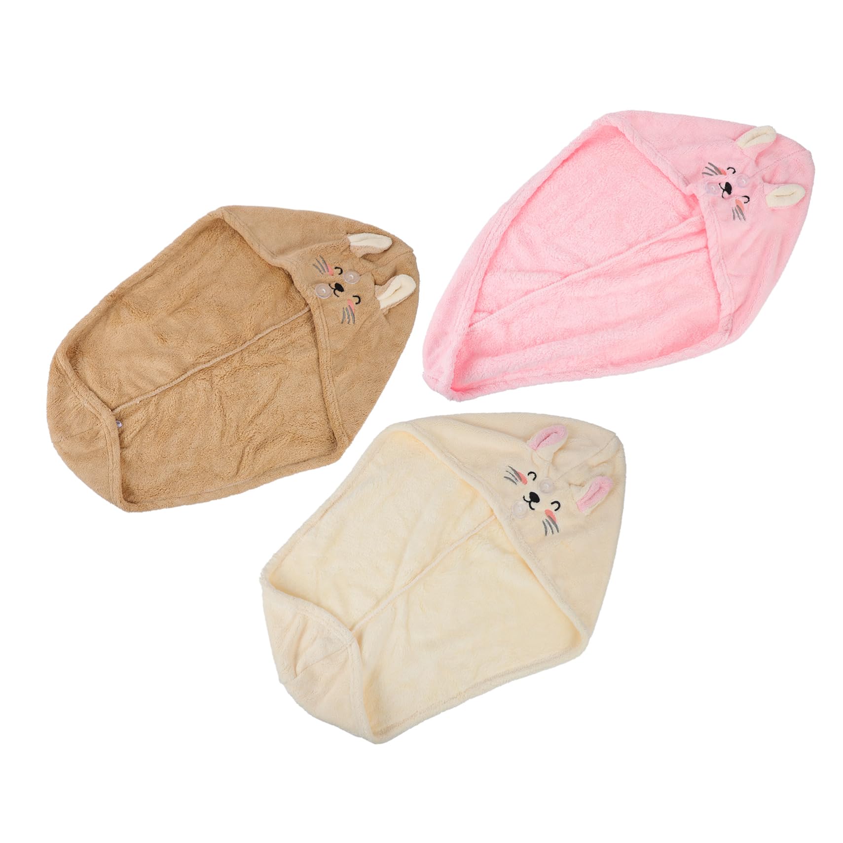 Bonnet séchage cheveux chat lot de 3 serviettes microfibre en polaire corail