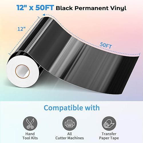 Miniatura 9 de EPRCUT Vinilo permanente negro, rollo de vinilo adhesivo de 12 pulgadas x 50 pies para decoraciones y regalos del día de Pascua, vinilo negro