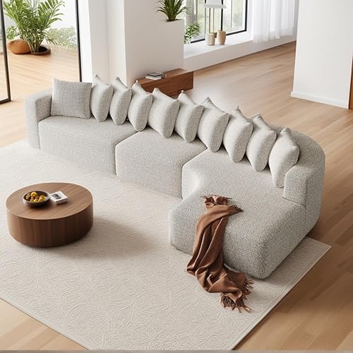 Miniatura 4 de KEIKI Juego de sofá modular curvado de 131.1 pulgadas, sofá nube de gran tamaño con 10 almohadas, sofá de asiento profundo orientado hacia la