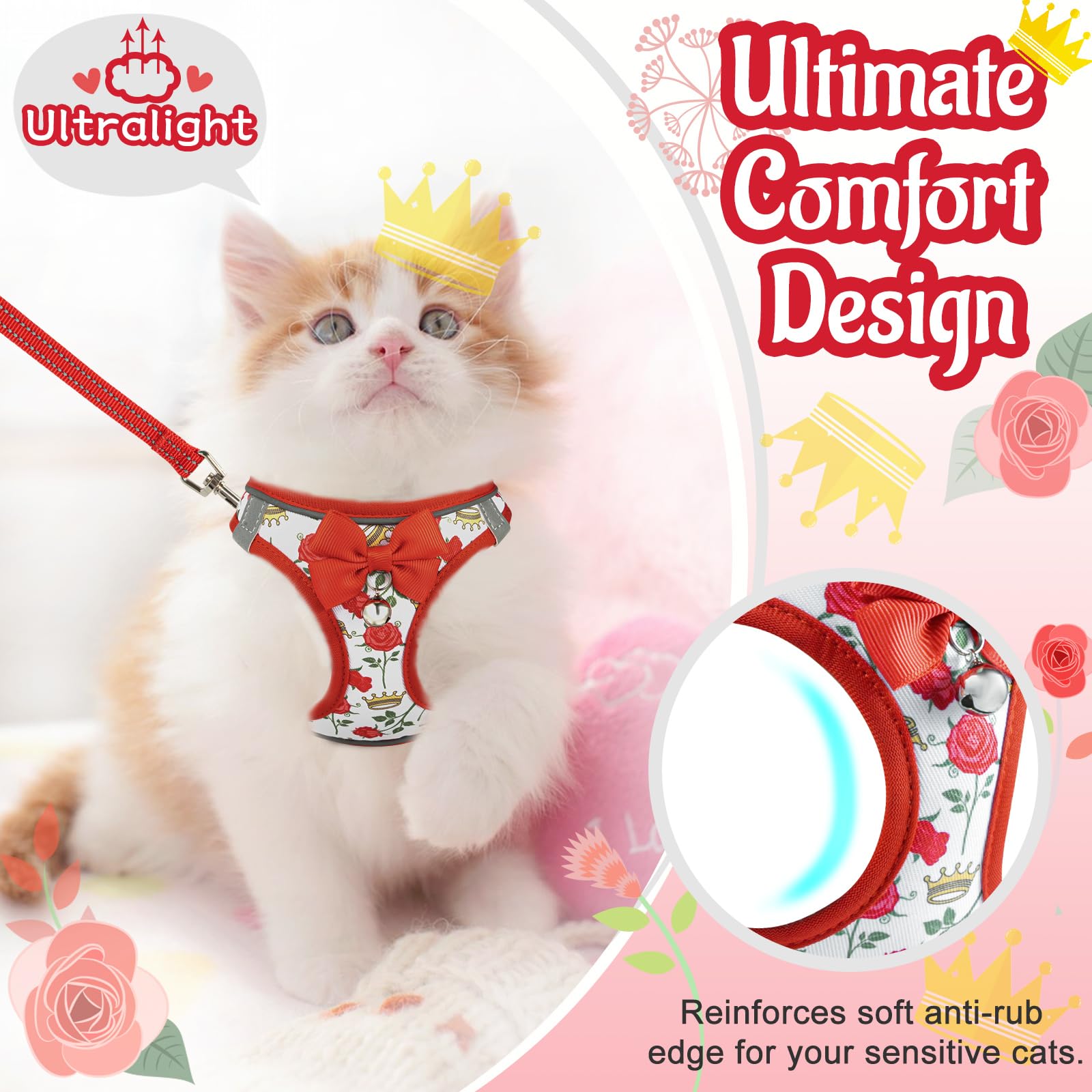Cat Harness and Lead Escape Proof for Walking Adjustable Soft Kitten Harness with Reflective Straps Step in Cat Vest for Small Kitten and XS Dogs - Image 2