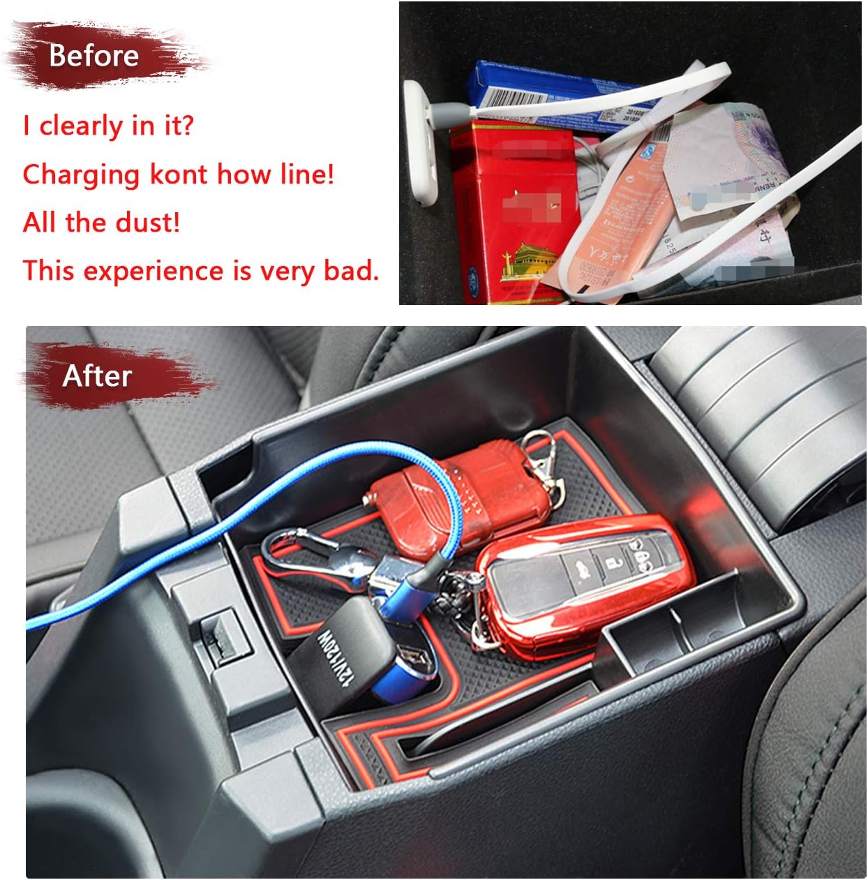 LFOTPP Center Console Organizer for 2020 2021 Toyoat Corolla E210 Hatchback Car Armrest Secondary Box Organizer Tray Sunglasses Holder Car Interior Container Divider Glove Box Pallet Tray (Red)