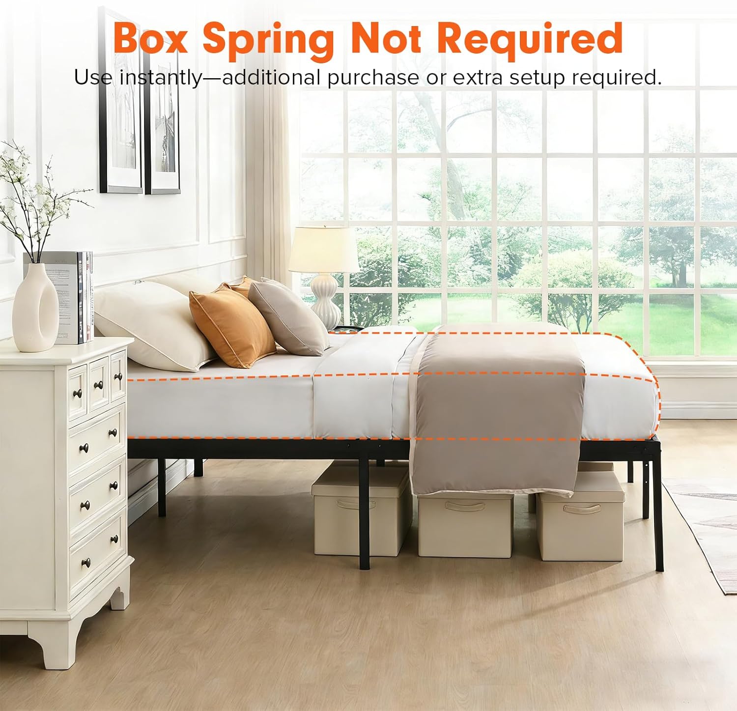 Queen Size Bed Frames, Queen Metal Platform Bed Frame 16 Inch Bedframe with Under Bed Storage, Black Metal Bed Frame Features Easy Assembly & No Box Spring Needed (Black, Queen)