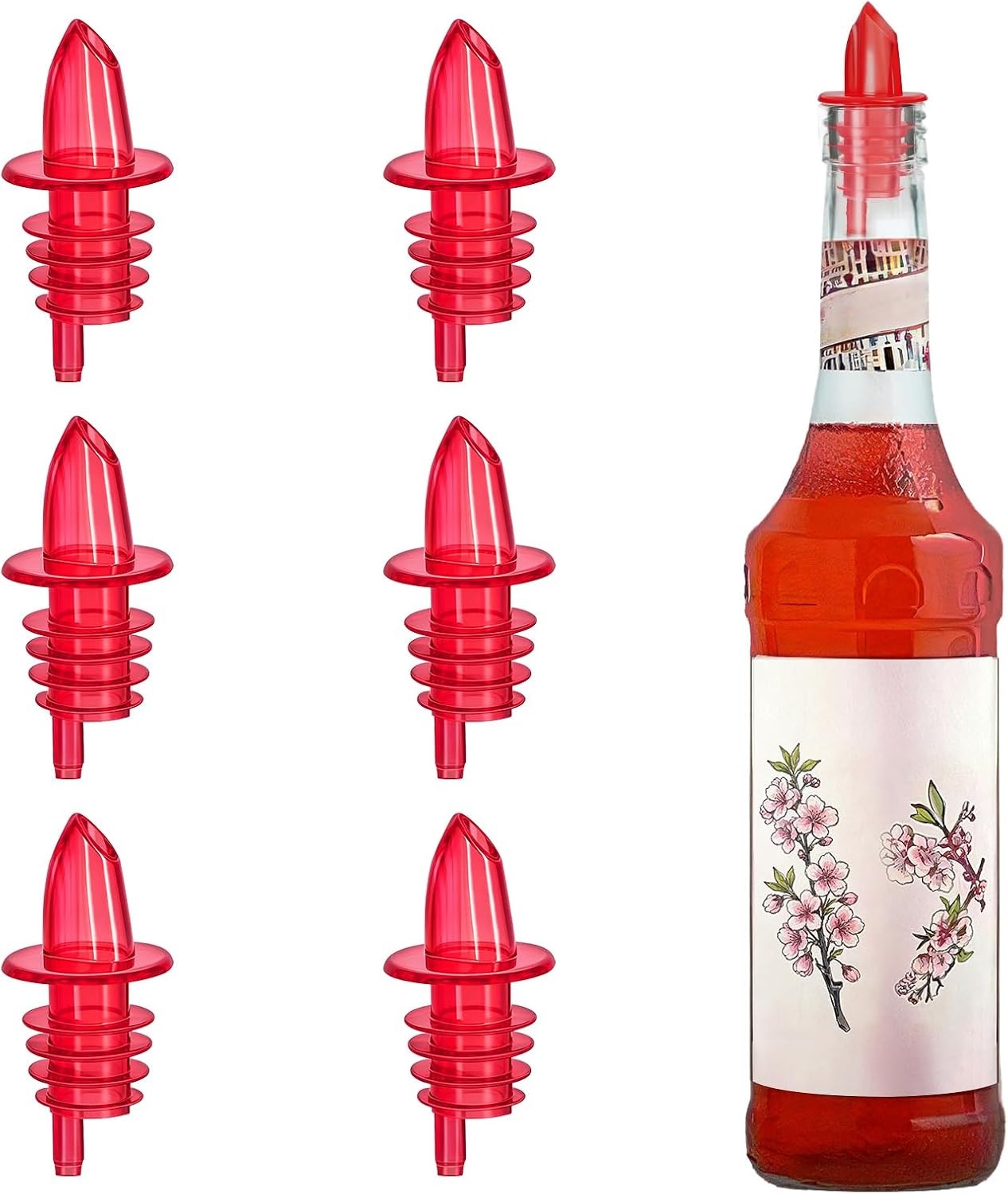 6PCS Plastic Pourers for Liquor, Wine & Oil Bottles (Clear)