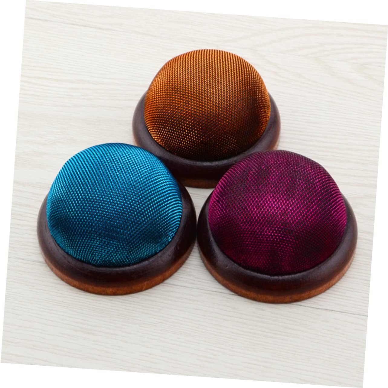 Lurrose 6pcs Wooden Glitter Pin Cushion Stylish Needle Organizer Wooden Base for Sewing Crafting and Projects Red