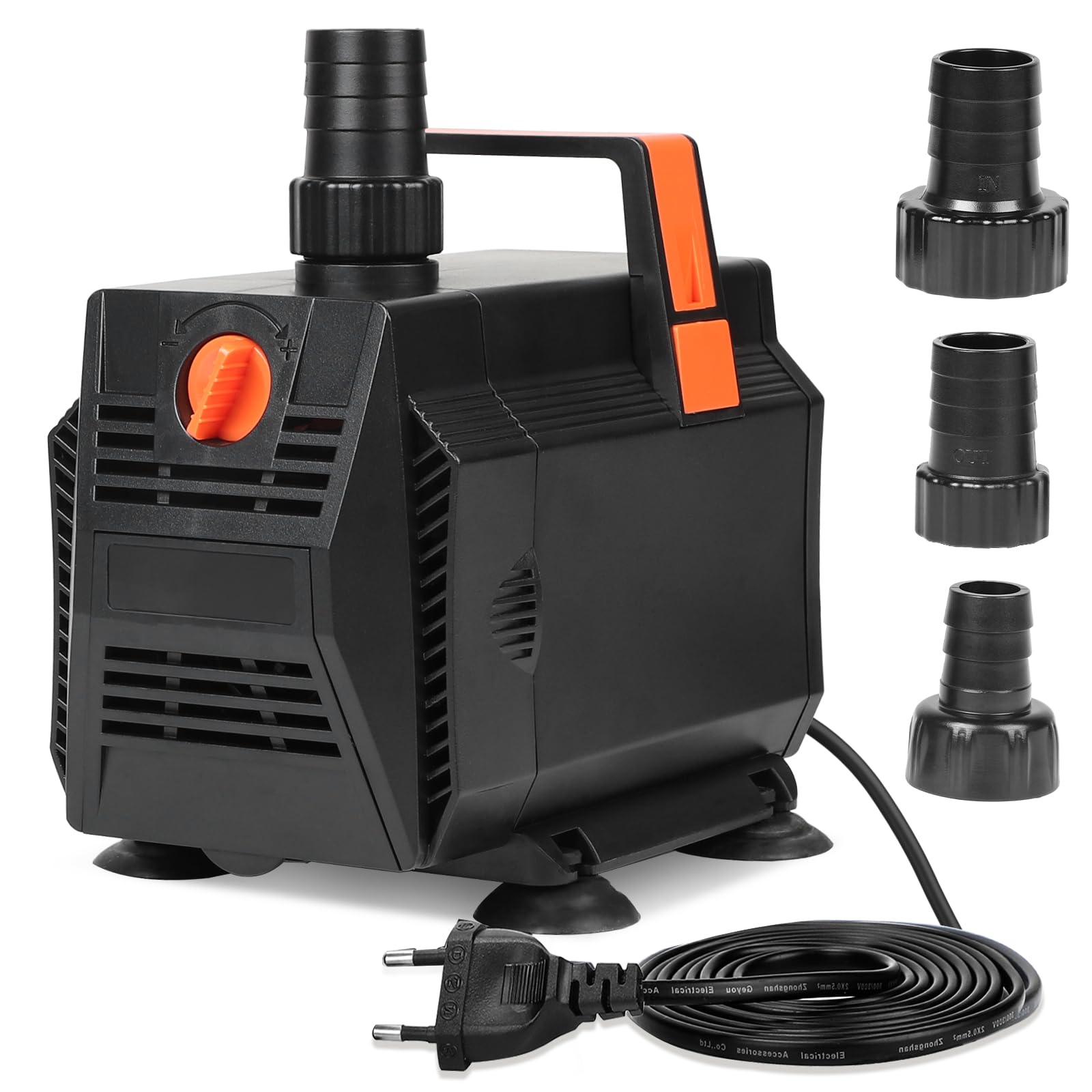 SWAWIS Pompa Acquario Pompa Laghetto 60W 3500L/H Anfibia Portata Regolabile con Filtro e 3 Ugelli per Acquari, Laghetti, Fontane
