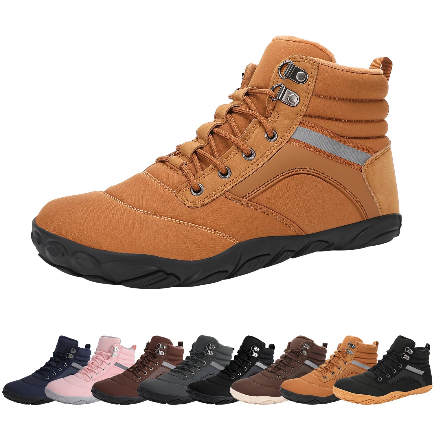 Womens Mens Winter Barefoot Boots Warm Minimalist Wide Toe Box Snow Boots Zero Drop Sole Outdoor Water Resistant Ankle Booties 38.5 EU Yellow