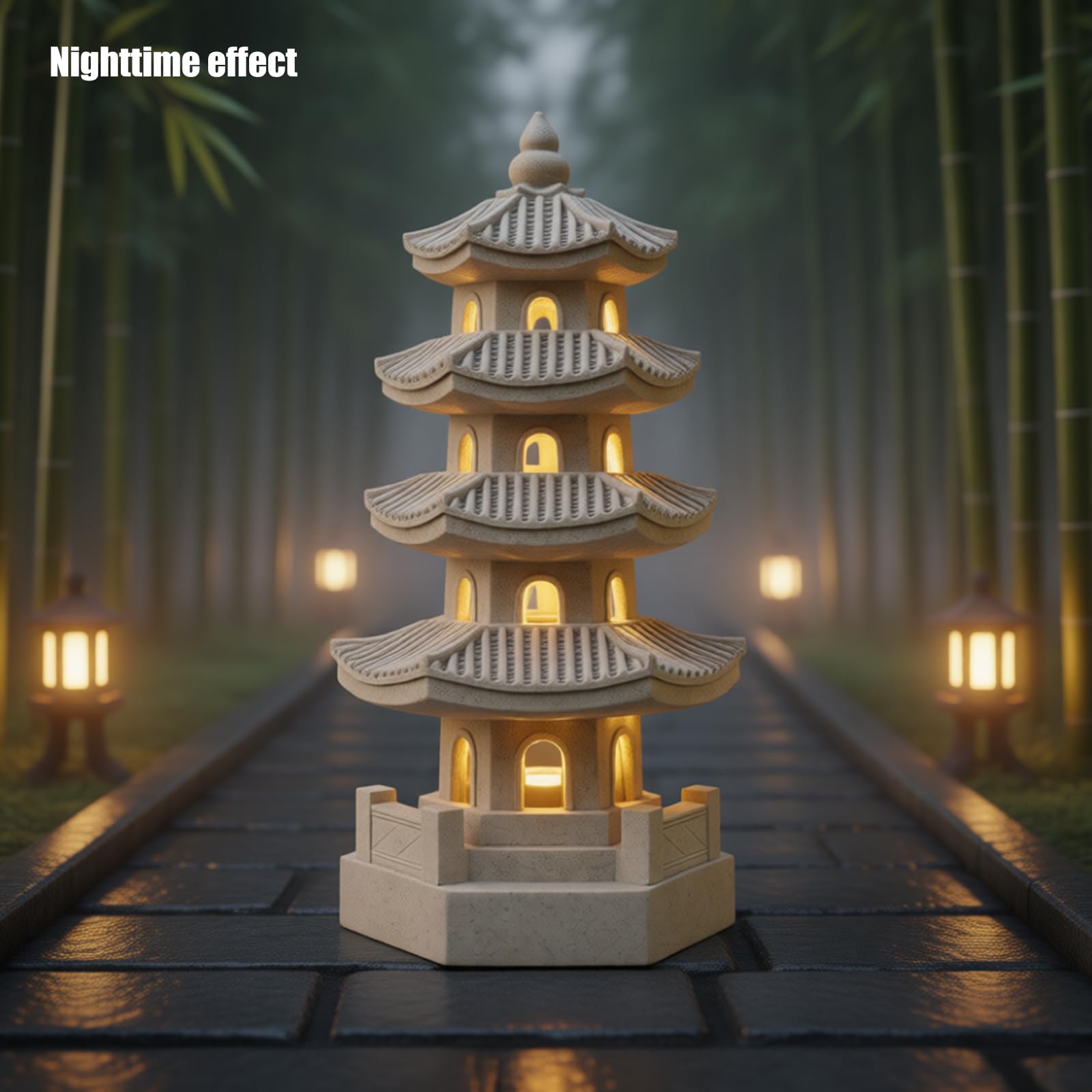 Lanterne pagode activée en résine 4 pièces pour le jardin, gris