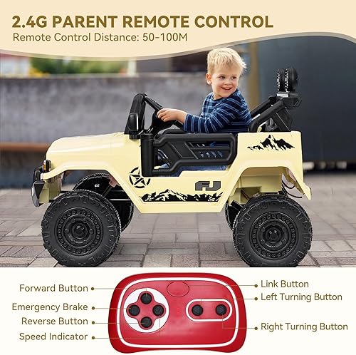 Miniatura 3 de Toyota FJ40 con licencia de 12 V para niños, 35 W x 2 baterías todoterreno para montar en camión, 3 velocidades, 6 luces LED, bocina, MP3USB, autos