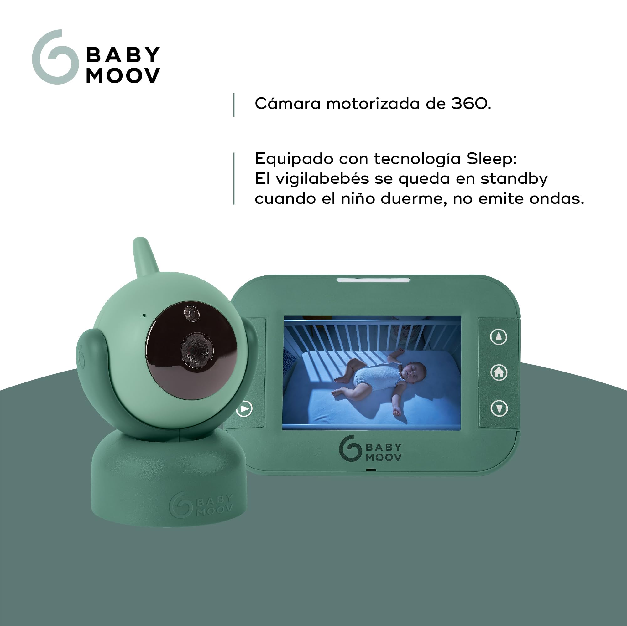 Babymoov YOO Twist Vigilabebé con Cámara Motorizada - Pantalla LCD Color de 4.3" - Visión Nocturna - Rotacion 360° - Lamparita y Nanas - Alcance 300 m
