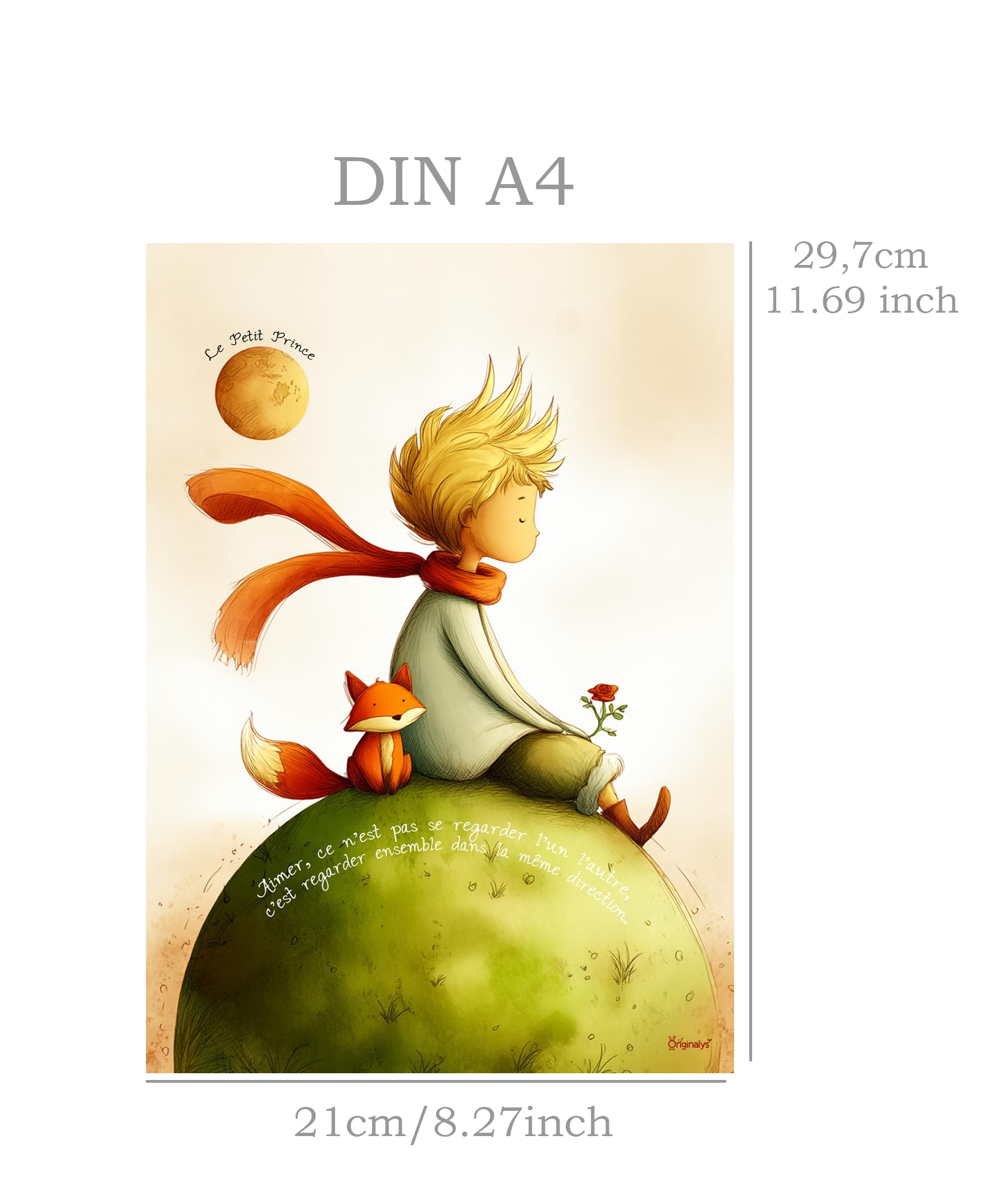 Originalys Le Petit Prince. Affiche décorative pour chambre d'enfant, fille et garçon, A4, idée de cadeau pour enfant. Décoration murale (Sans cadre) (1, Aimer)