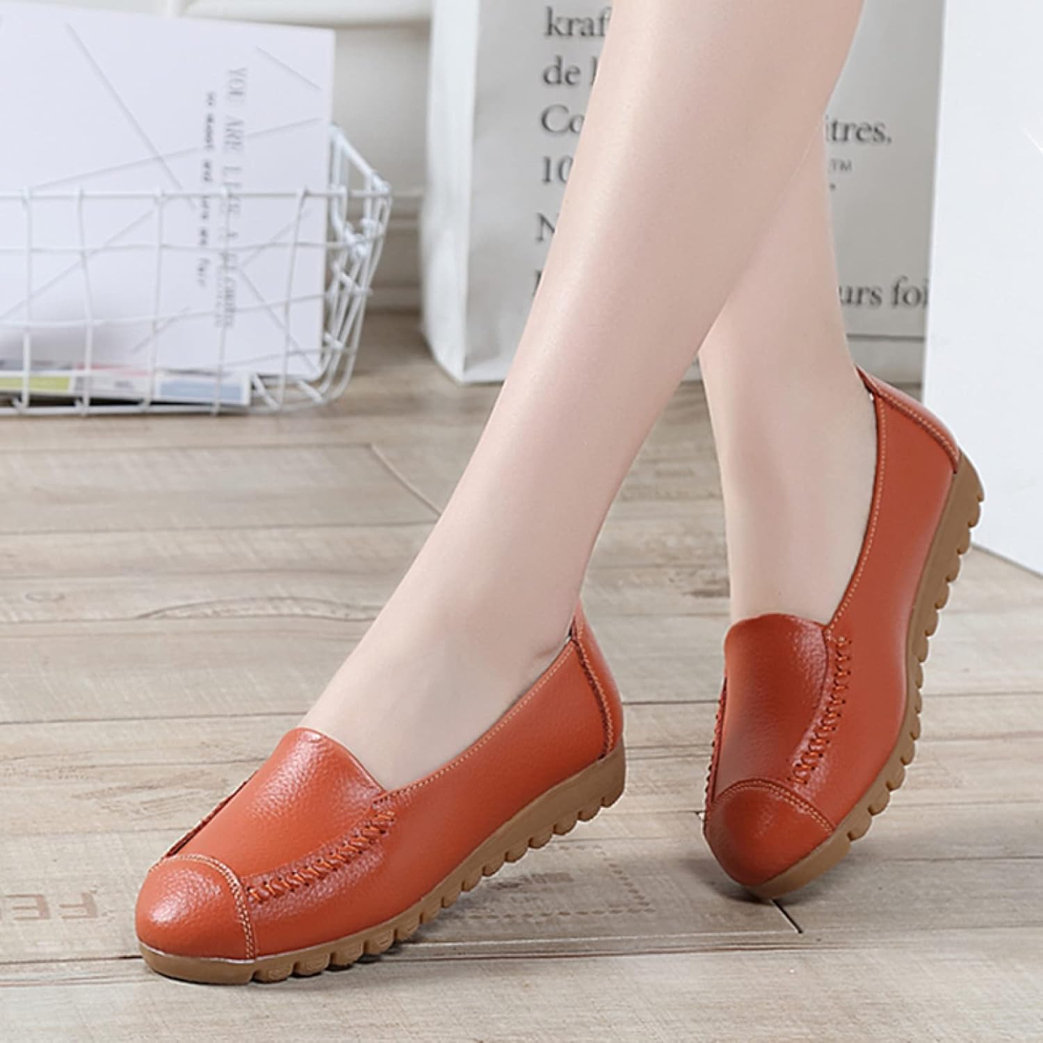 [PANLON] レディース モカシン シューズ 婦人靴 スリッポン レディース フラット ぺたんこ 歩きやすい 23.5cm 無地