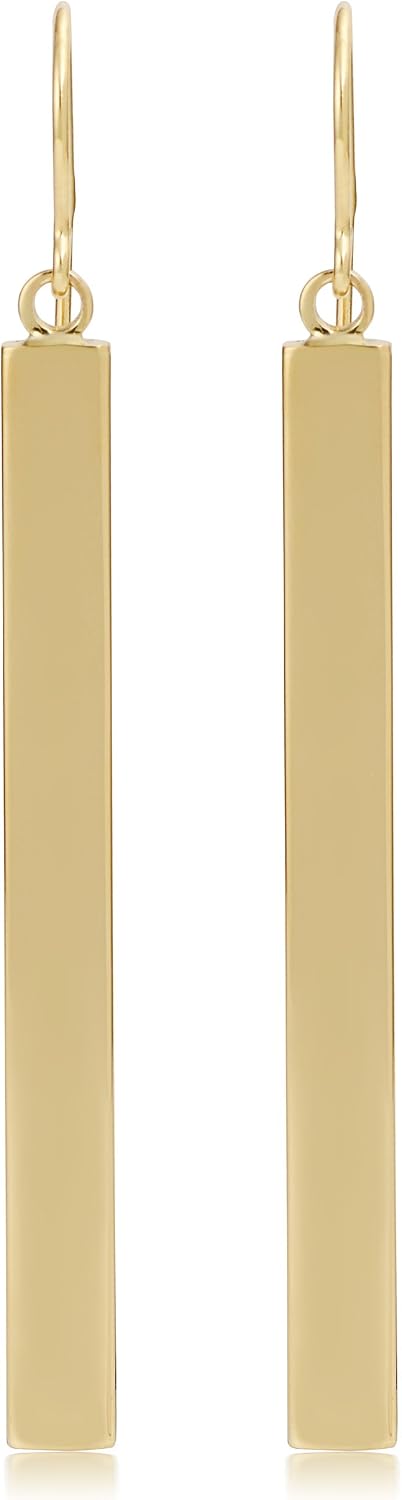 KoolJewelry 14k Yellow White or Rose Gold Diamond-cut or High Polish Bar Earrings (2 inches long)