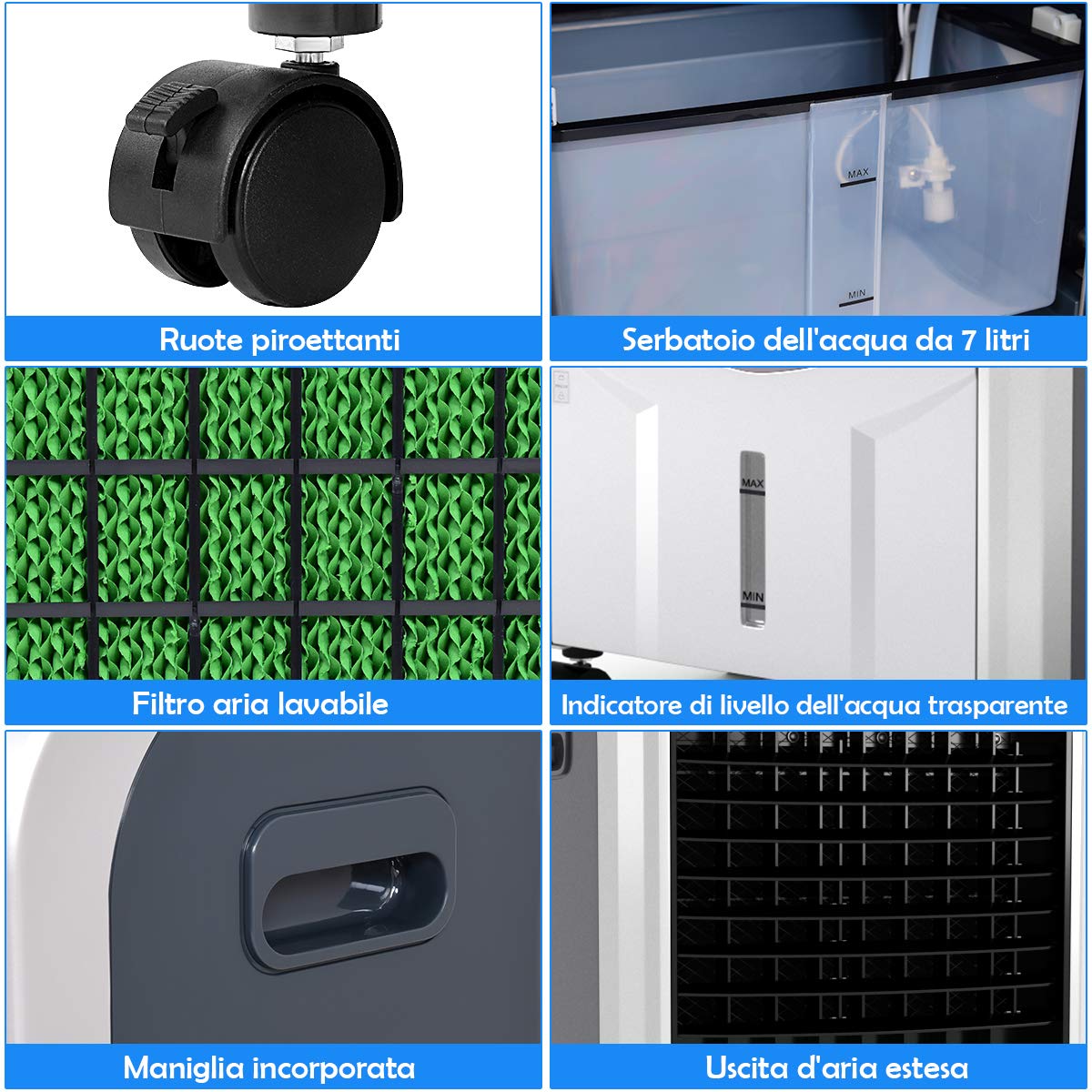 COSTWAY Condizionatore per Freddo Caldo, Ventilatore Climatizzatore da Terra a Evaporazione Portatile, Caldo 2000W, Freddo 75W, con Telecomando