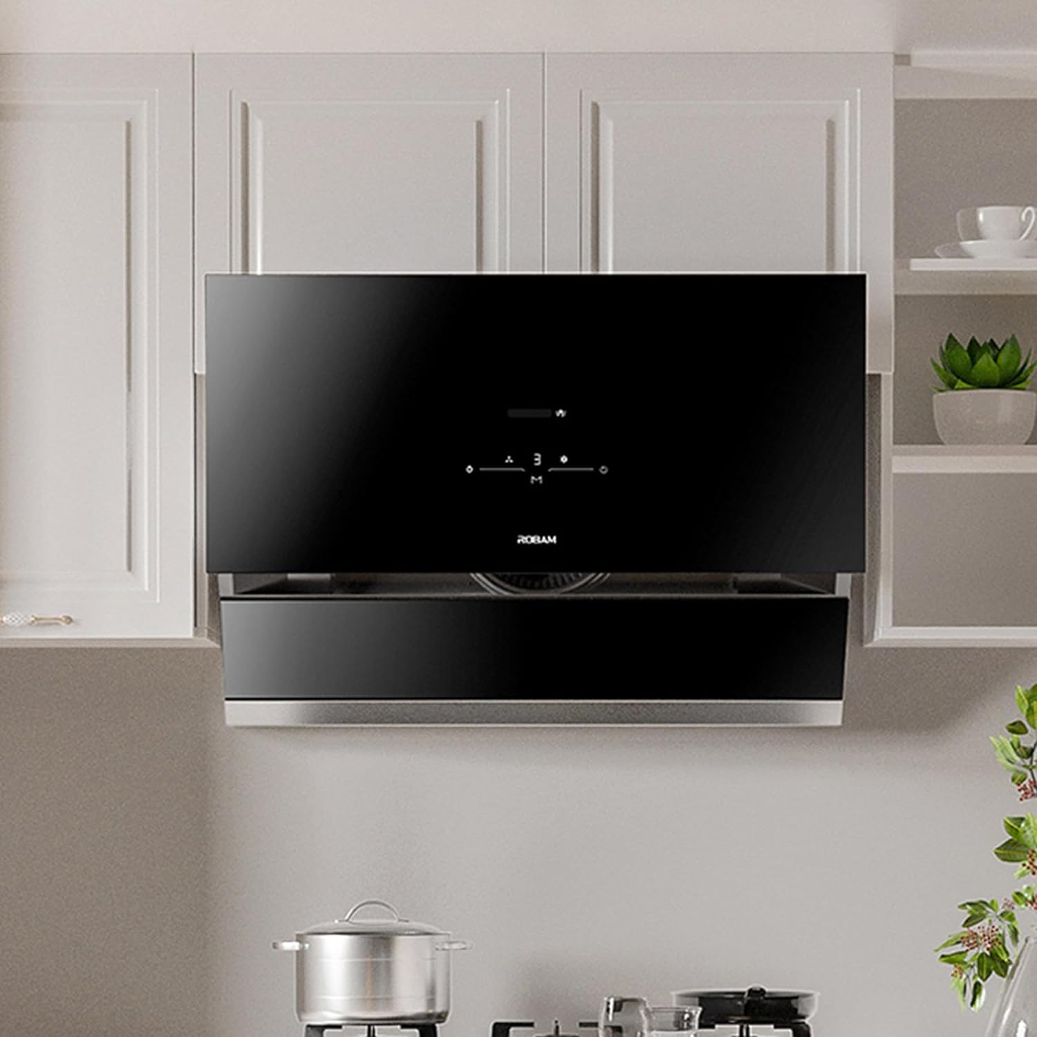 ROBAM 30 Inch Range Hood, 1100 CFM Brushless Motor, Smart Touch & Gesture Control, Dishwasher-Safe Filter, LED Lights, Stainless Steel, EasyClean Glass, Ducted Wall Mount/Under Cabinet 52H1SW