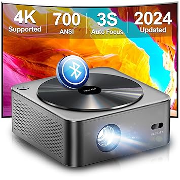 ULTIMEA Projector 4K Decoding HDR10, Bright Edges 700 ANSI Lumens WiFi Bluetooth Projector, Obstacle Avoidance, Auto Focus, Intuitive OS, 6D Keystone Home Cinema Proyector, Native 1080P, Apollo P40