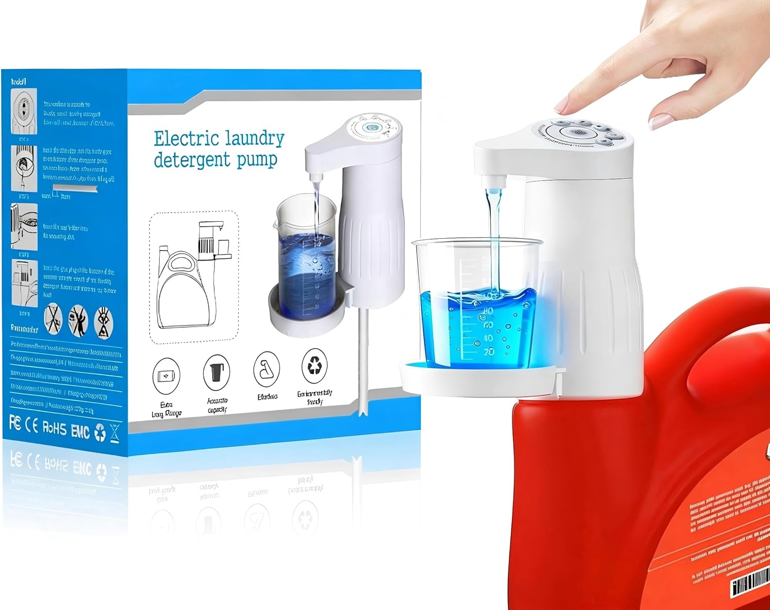Electric Laundry Detergent Pump with Graduated Cup, Smart Laundry Detergent Dispenser,Rechargeable Detergent Dispenser, Provide Convenience for Laundry Room Organization
