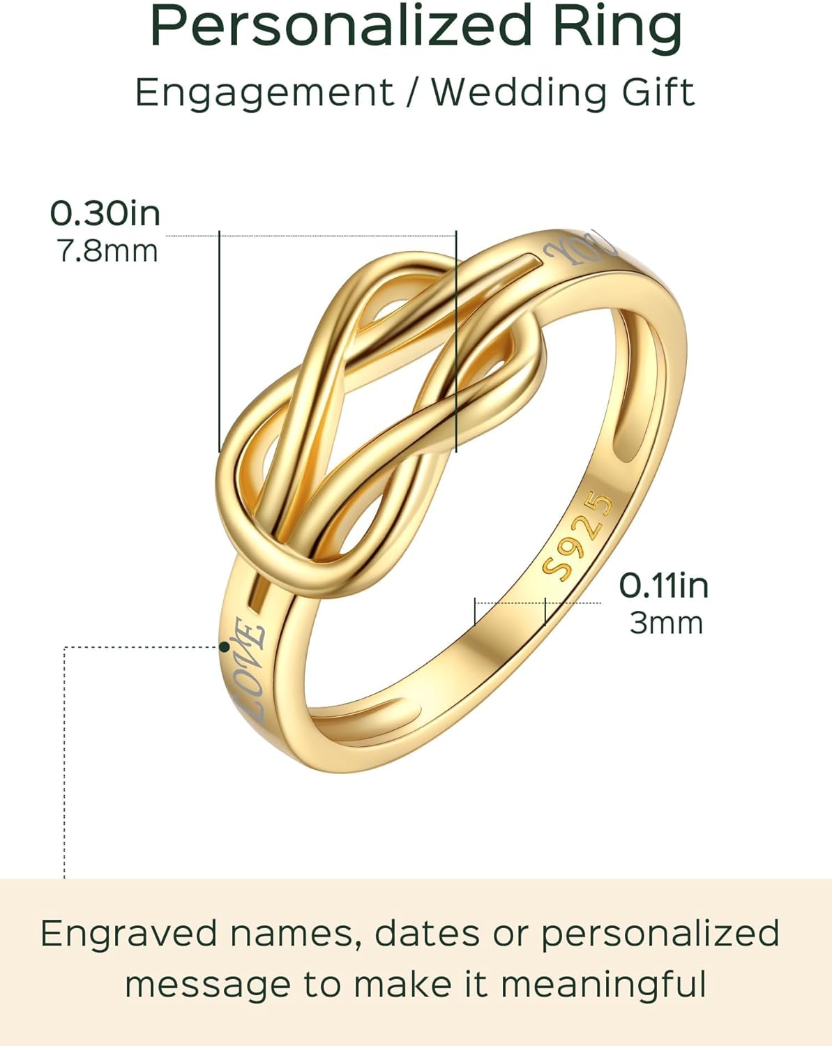 ChicSilver Gold Plated Promise Ring 925 Sterling Silver Gold Plated Rings Love Knot Ring for Womens Promise Ring - Image 5