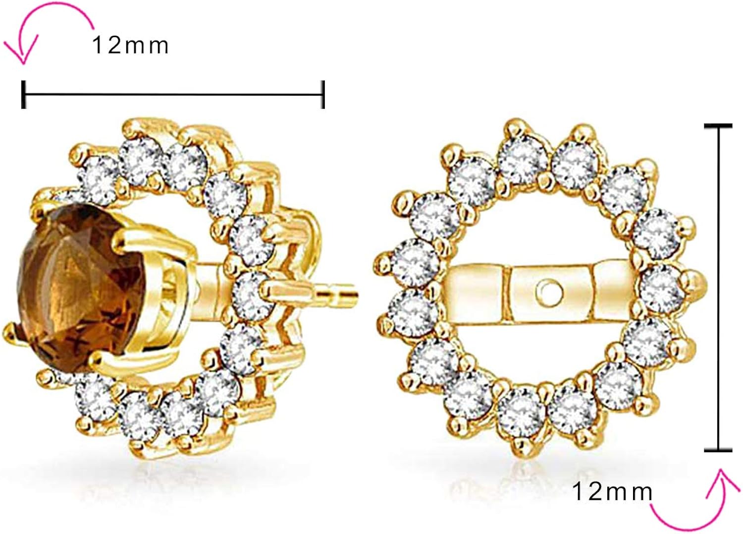 Cubic Zirconia CZ Halo Earrings Jacket For Studs For Women Gold Plated .925 Sterling Silver (Earrings Not Included) - Image 5
