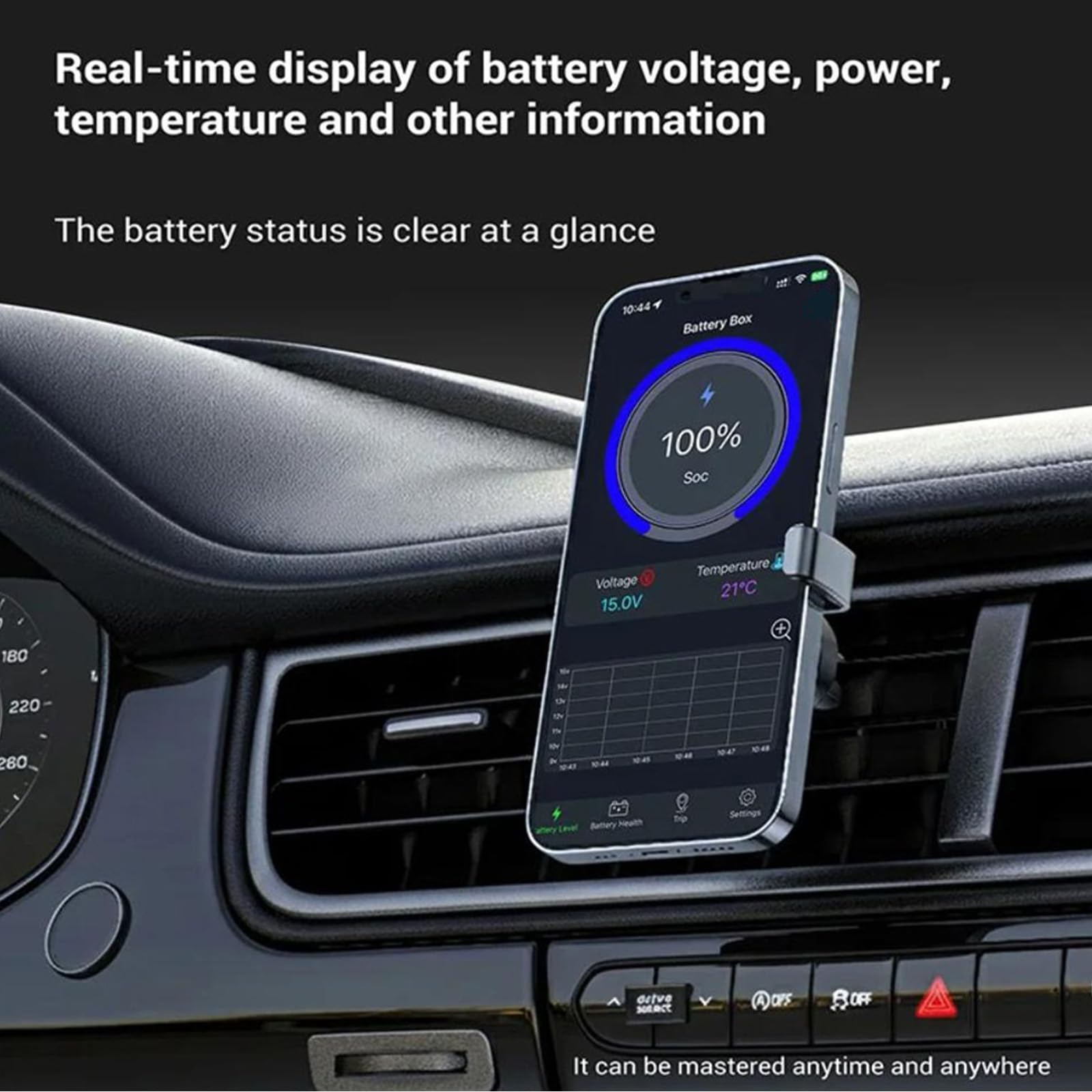 BM9 Analyseur de batterie de voiture avec surveillance des données, moniteur de batterie pour tension, état de santé et suivi de la température, analyseur de santé
