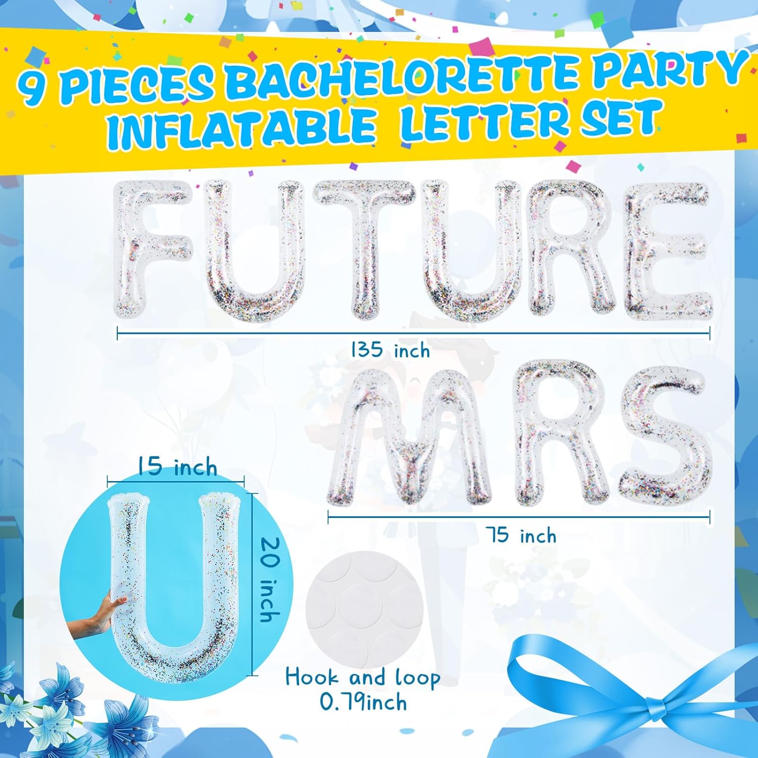 Junkin Bachelorette Pool Floats Bride Party Inflatable Floating Letter Set Bachelorette Decorations Gifts for Pool Beach Party with Adhesive Dots