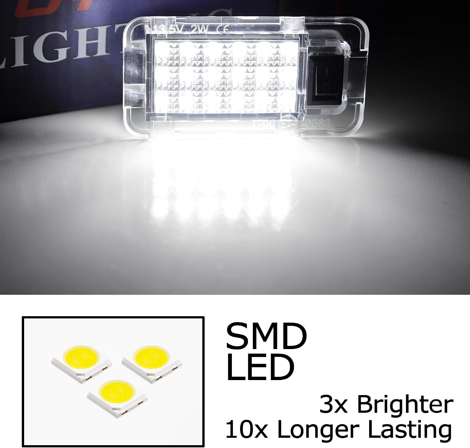 iJDMTOY Super Bright 2W High Power Xenon White Full LED Trunk Cargo Area Light w/Switch Compatible With Lexus, Compatible With Toyota, Powered by 18-SMD LED Diodes