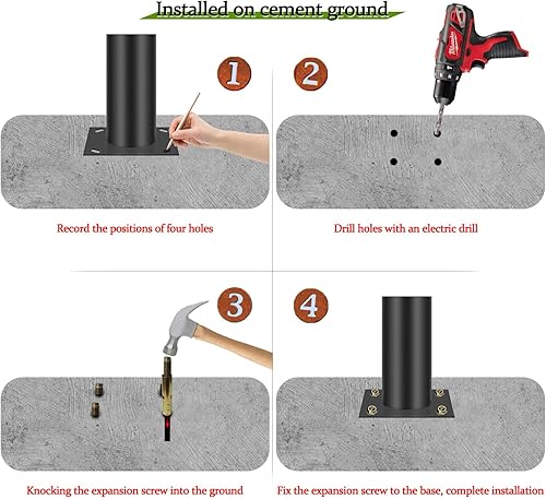 Miniatura 5 de Poste de luz de calle de 16 pies de alto, poste de metal ajustable negro para luces con anclajes de acero de montaje
