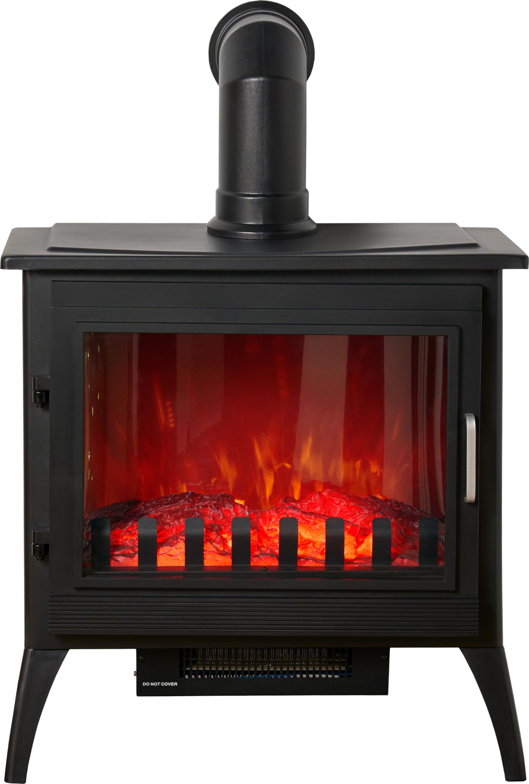 Sureflame Marlow 3-Sided Electric Stove in Black with Angled Stove Pipe