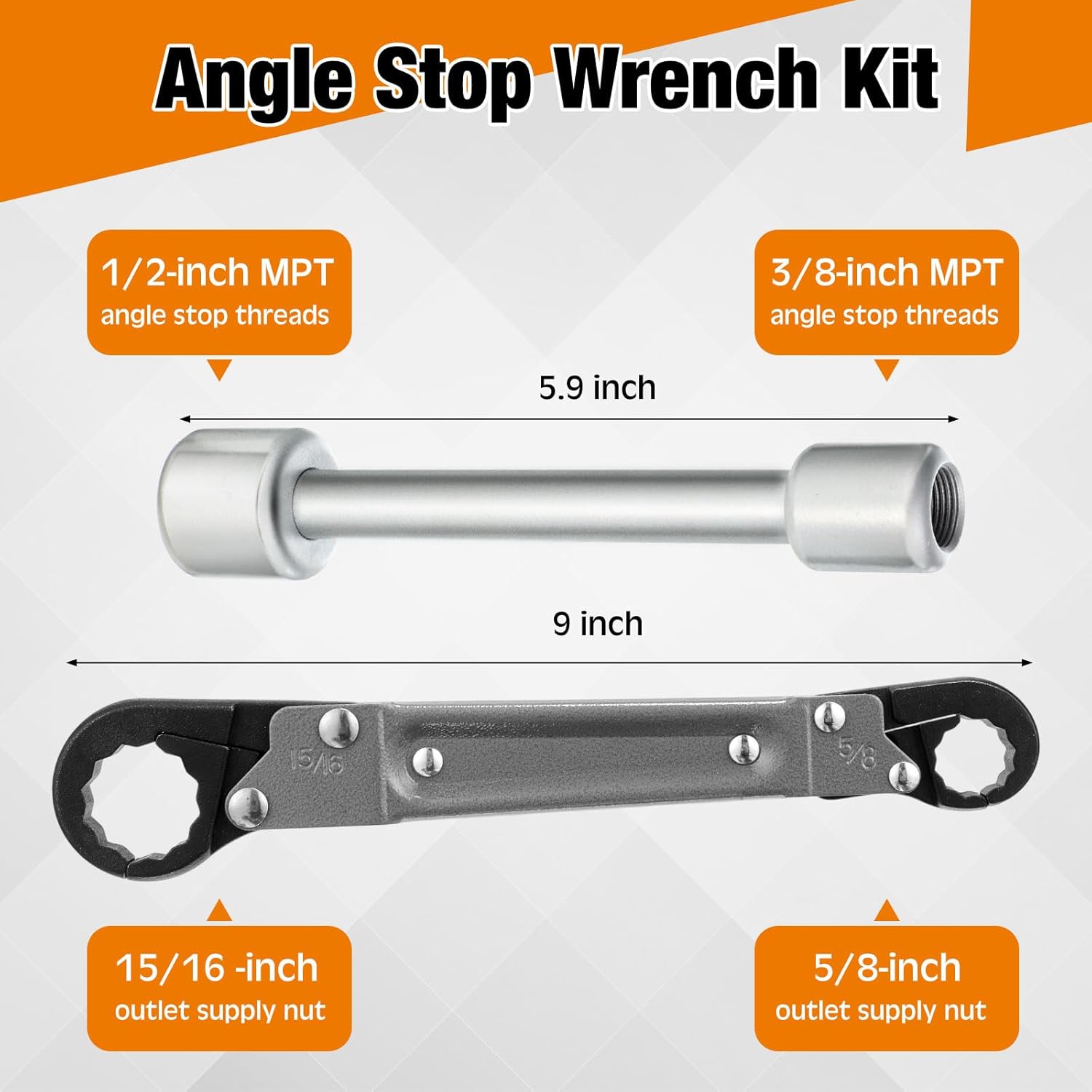 4 Pcs Angle Stop Wrench Kit Plumbing Tool, Olive Ring Removal Tool with Diameter of 1/2", 3/4", Compression Sleeve Puller for 1/2" Compression Fitting, Install Angle Stop Nut (Olive,Grey)