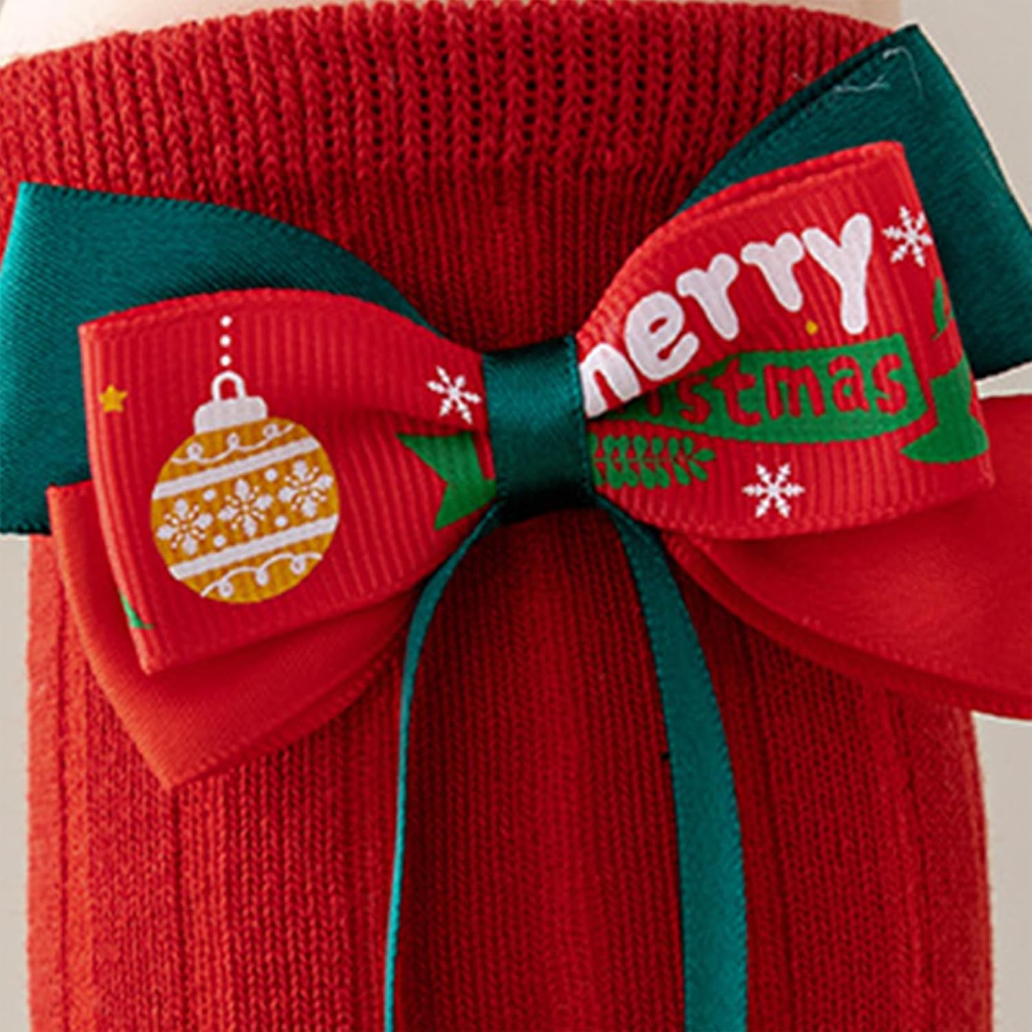 0-4T Little Kids Baby Girls Boys Knee High Socks with Big Ribbon Bow Knit Ribbed Socks Christmas New Year