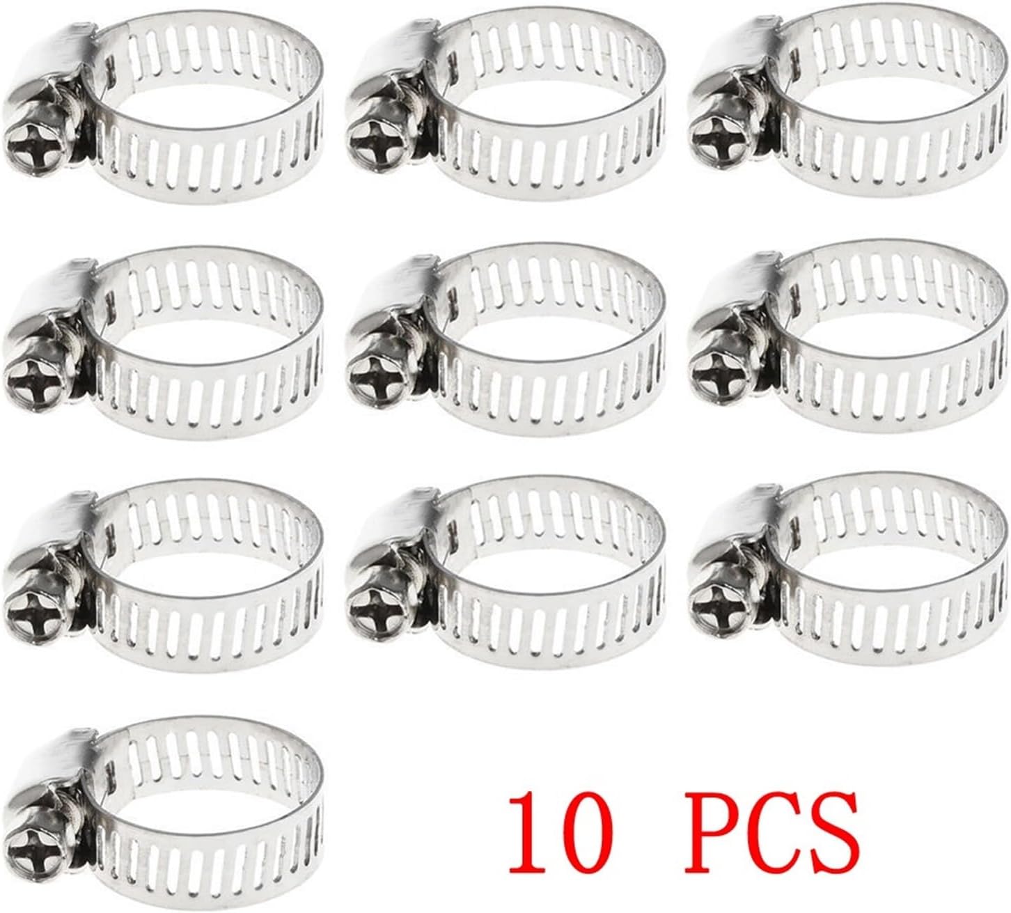 Round Hose Clamp 10Pcs 3/8"-5/8" Adjustable Stainless Steel Drive Hose Clamps Fuel Line Worm Clips Fastener Retainer Clamp