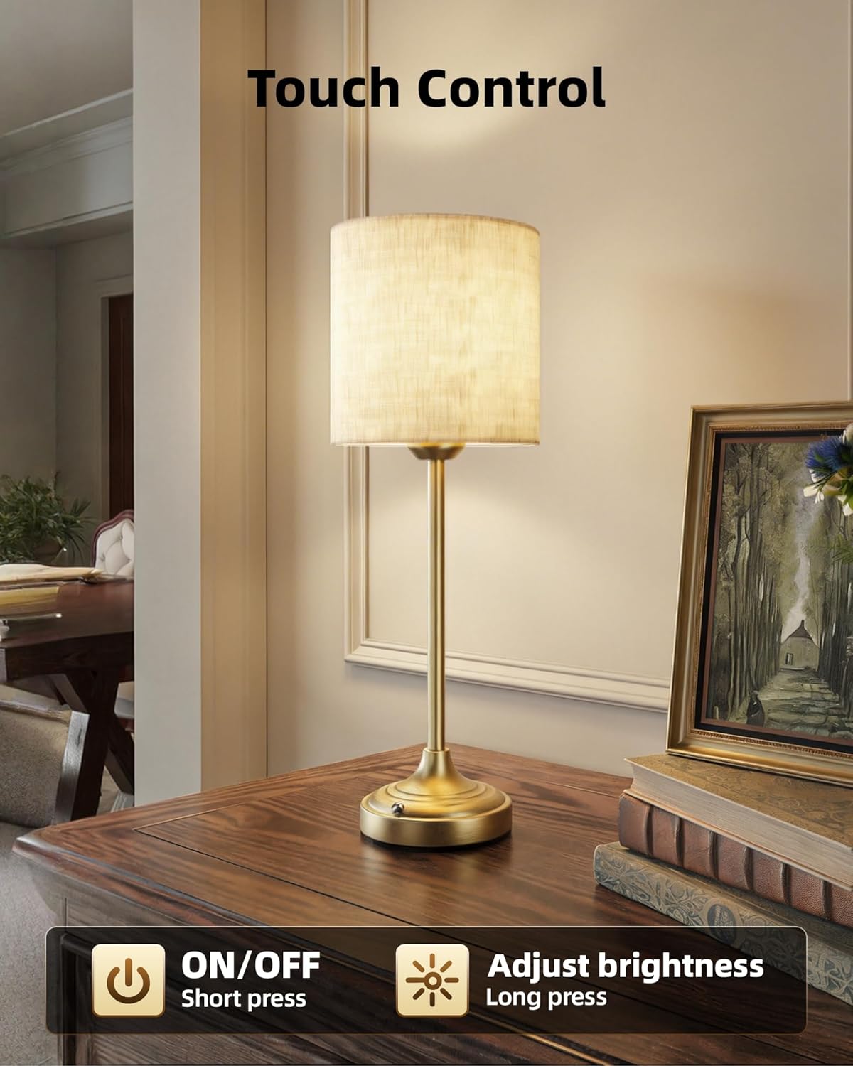 Rechargeable Table Lamp, 2-Pack, 8000mAh, Dimmable, Ambient Light, 2700K, Touch Control, Portable, LED, Wireless, Cordless, Battery Operated, Desk Lamp, Kitchen Lamp, Fabric Shade, for Dining Room