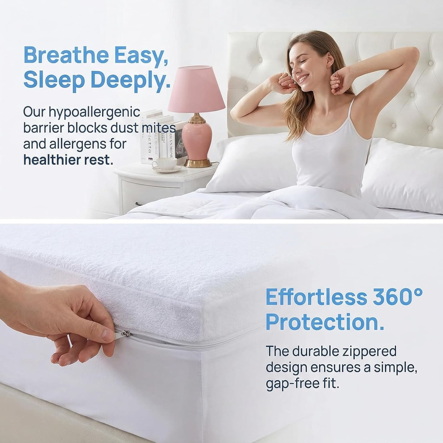 Full Size Mattress Protector Zippered, 6-Side Waterproof Mattress Encasement, (9"-12" Depth) Soft Terry Surface Mattress Cover, for Full Mattress 54 * 75 Inches