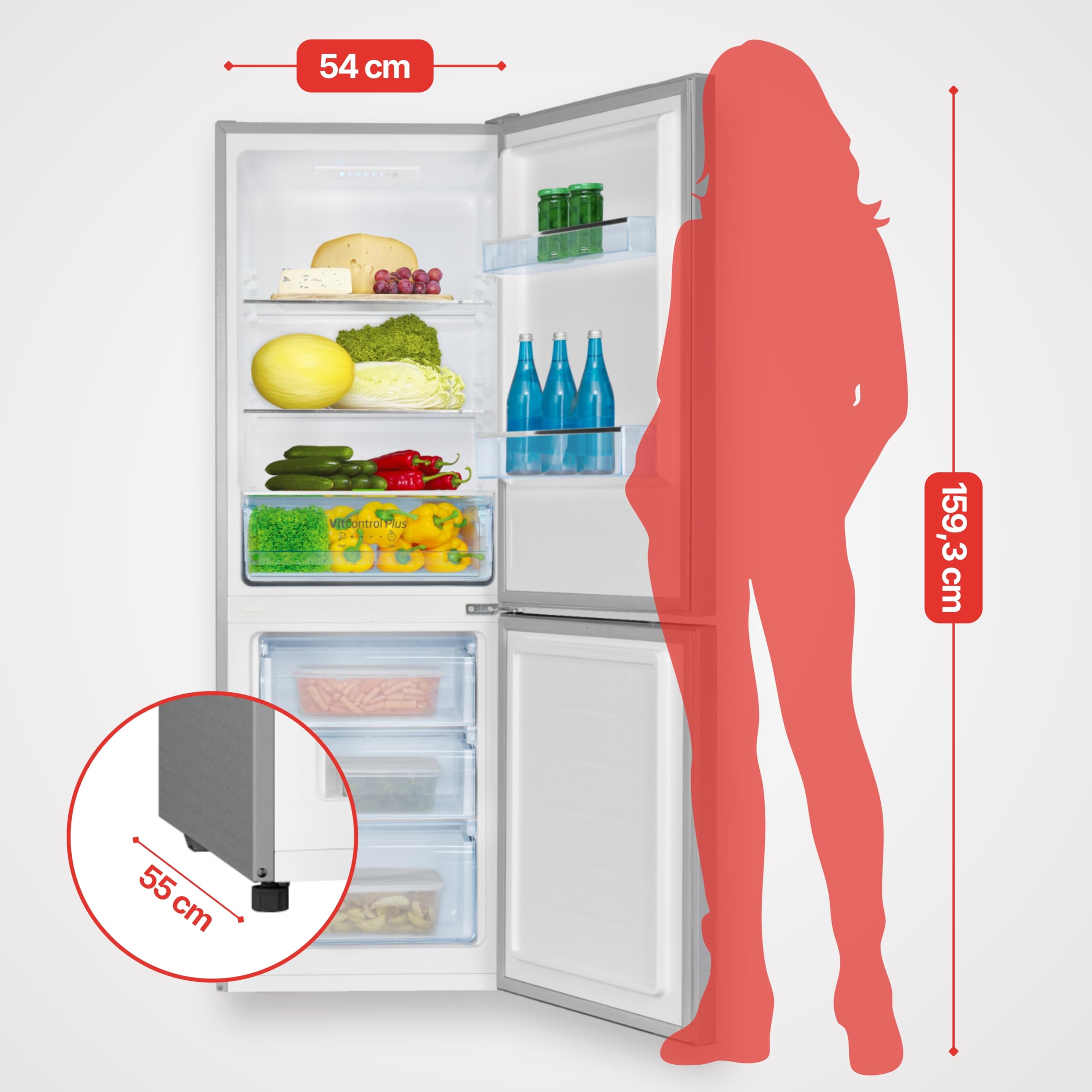 Amica Kühl Gefrierkombination freistehend 159 cm Höhe 227 l Nutzinhalt FrostControl VitControlPlus Schublade Superkühlen und Supergefrieren - Edelstahloptik