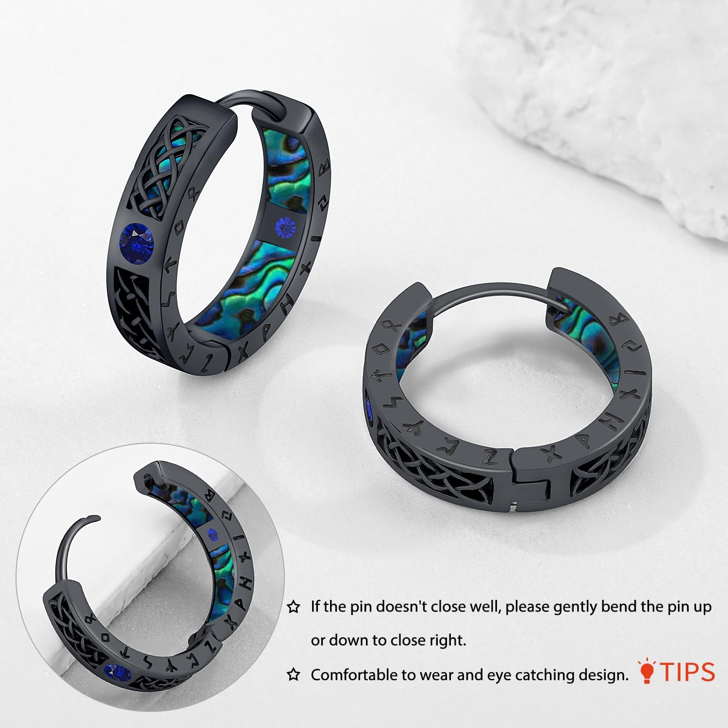 Odinstone Men Earrings Sterling Silver Vikings Celtic Earrings Nordic Runes Jewelry Hypoallergenic Stylish Hip Hop Hoop Earring for Women - Image 4