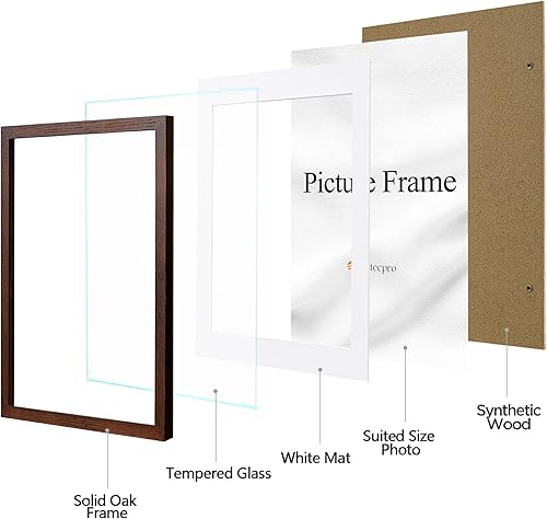 Miniatura 2 de eletecpro Portarretratos de 12 x 16 pulgadas, hecho de madera de roble y vidrio reforzado, para fotos de 8.5 x 11 pulgadas con paspartú o de 12 x 16