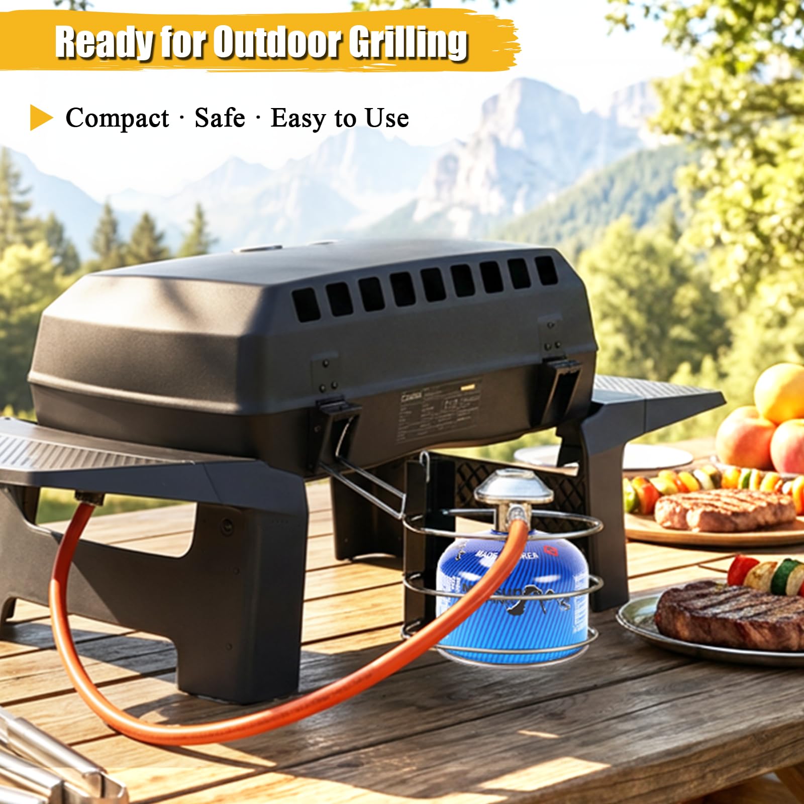 GFTIME Kartuschenhalter Set für Enders Urban II & Explorer II 50mbar, Gaskartuschen Halterung mit Gasschlauch & Gasregler, Schraubkartuschen Adapter, Grill Zubehör Schwarz