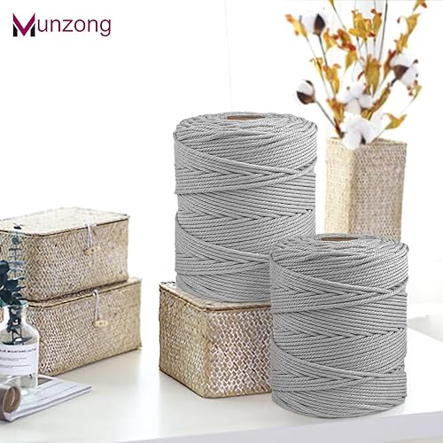 Miniatura 46 de Munzong - Cuerda de algodón de macramé de 0.197 in x 109 yardas, 4 hebras, cuerda de algodón torcida natural hecha a mano color verde oscuro de 4