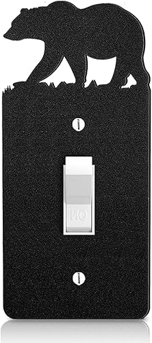Vista 41 de Lothee Cubiertas de metal para interruptor de oso, alce, árbol, montaña, alce, placa de luz negra, cubierta de salida de bosque, cubierta de placa