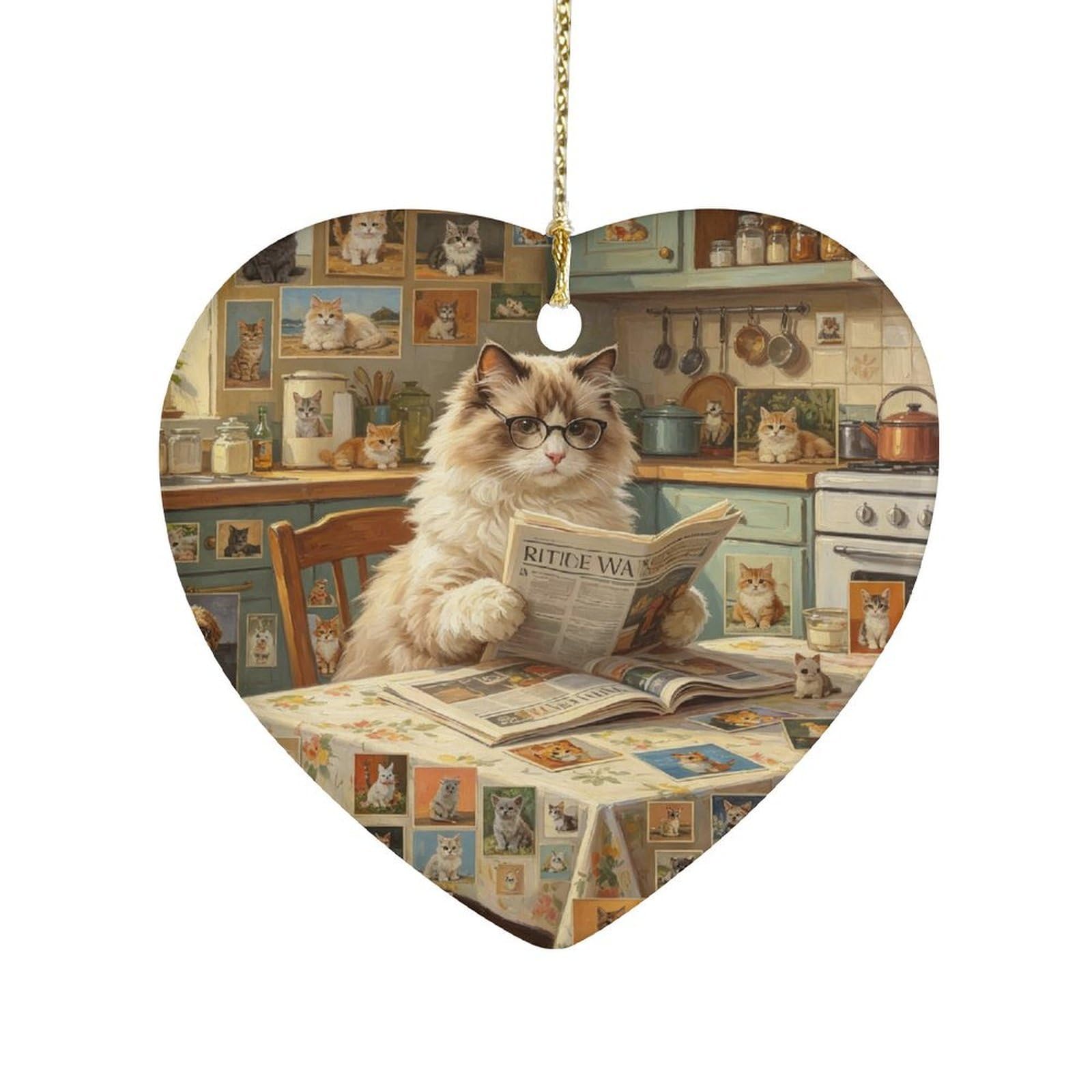Fekiloot Style Cat And Newspaper Ceramic Ornament Home Decor Keepsake