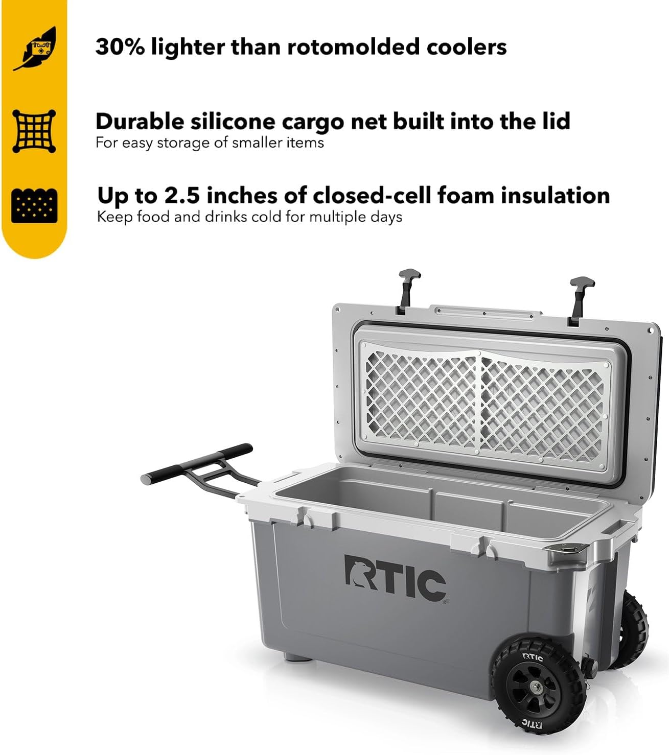 RTIC 72 Quart Ultra-Light Wheeled Cooler Hard Insulated Portable Ice Chest Box for Beach, Drink, Beverage, Camping, Picnic, Fishing, Boat, Barbecue, 30% Lighter Than Rotomolded Coolers