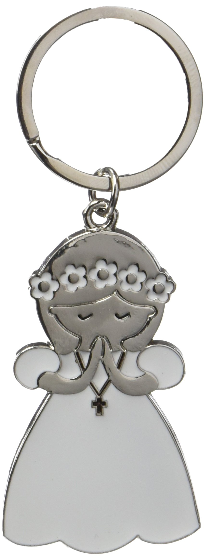 Mopec M929.2 – Metal Keyring of First Communion Praying Girl with White Dress, Pack of 10 Units