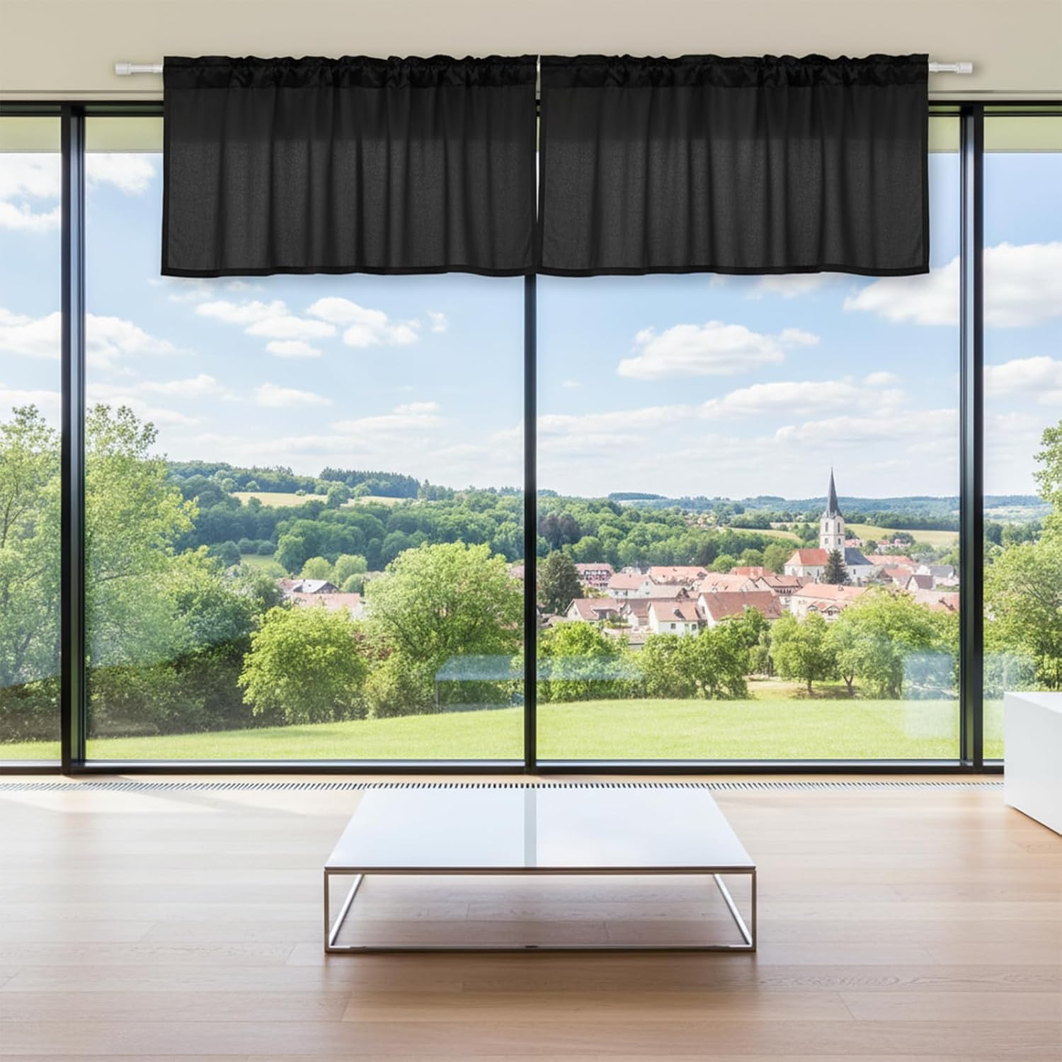 4 Pcs Black Valance Curtains, Blackout Thermal Insulated Window Valances with Rod Pocket, Solid Black Tier Curtains for Kitchen Living Room Bedroom Bathroom, 51 x 18 Inch
