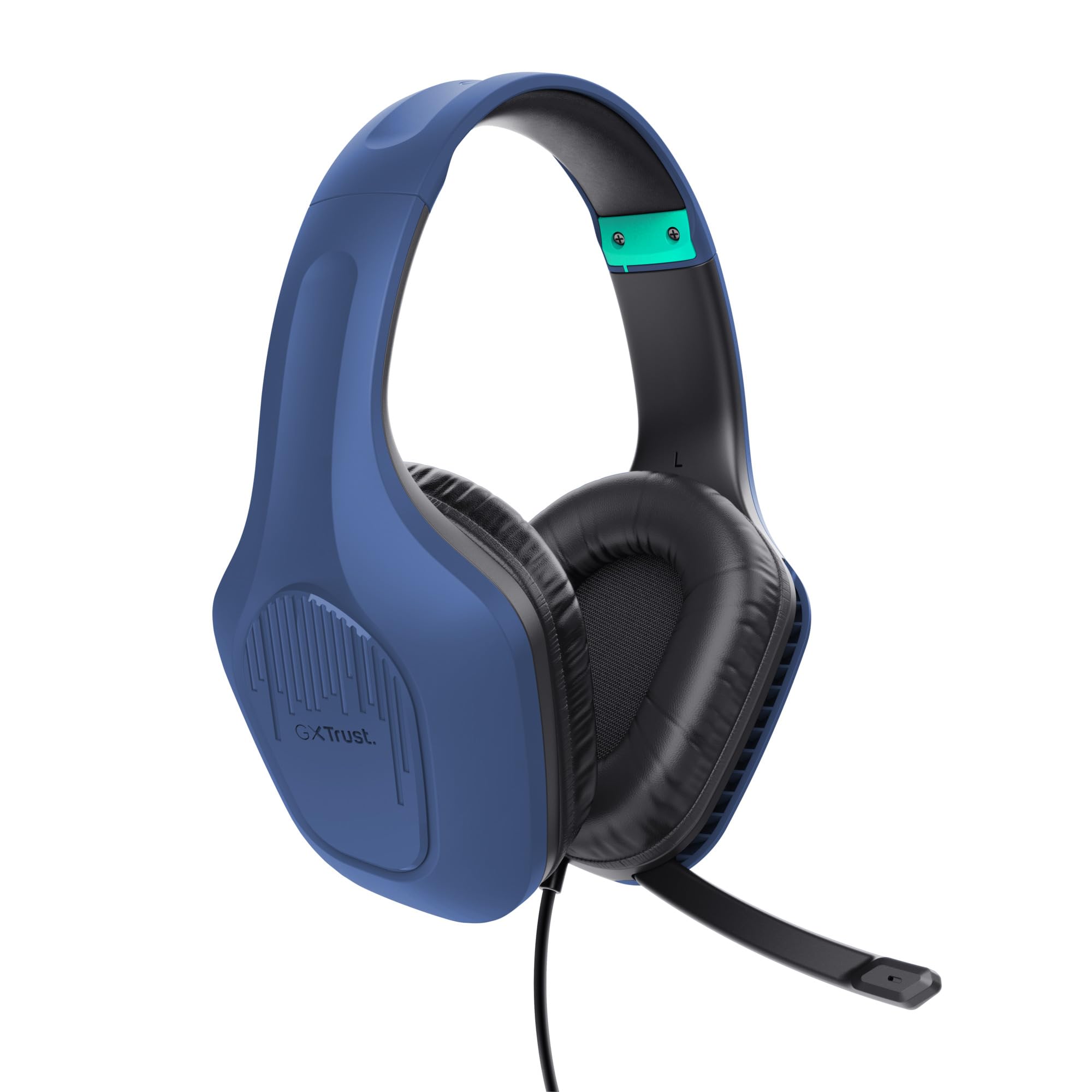 GXTrust Rayne lekkie słuchawki gamingowe PC Xbox PS5 Switch, niebieskie | 3.5 mm, kabel 200 cm, przetworniki 50 mm, odchylany mikrofon, przewodowy zestaw słuchawkowy wokółuszny