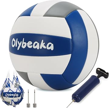Official Size 5 PU Volleyball with Soft Touch for Indoor Outdoor, Waterproof & Durable Volleyball for Beach Park Games Gym Practice with Pump and Heavy Duty Mesh Bag