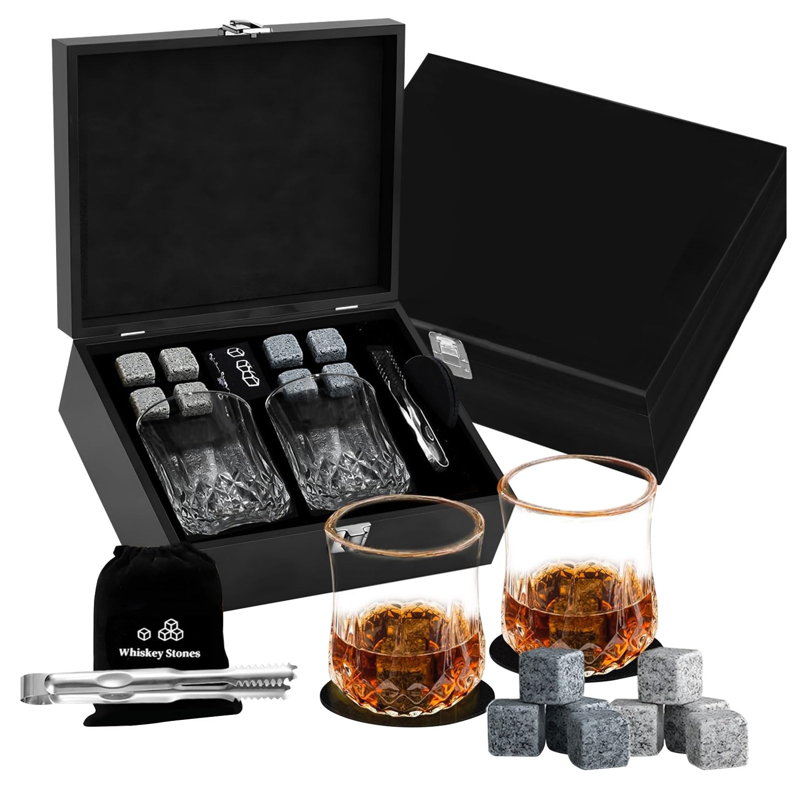 Kalttoy Whiskeys Gift Set with Elegant Glasses and Chilling Stone Whiskys Ice Rock Gift Set for Men Present Whiskys Ice Rock