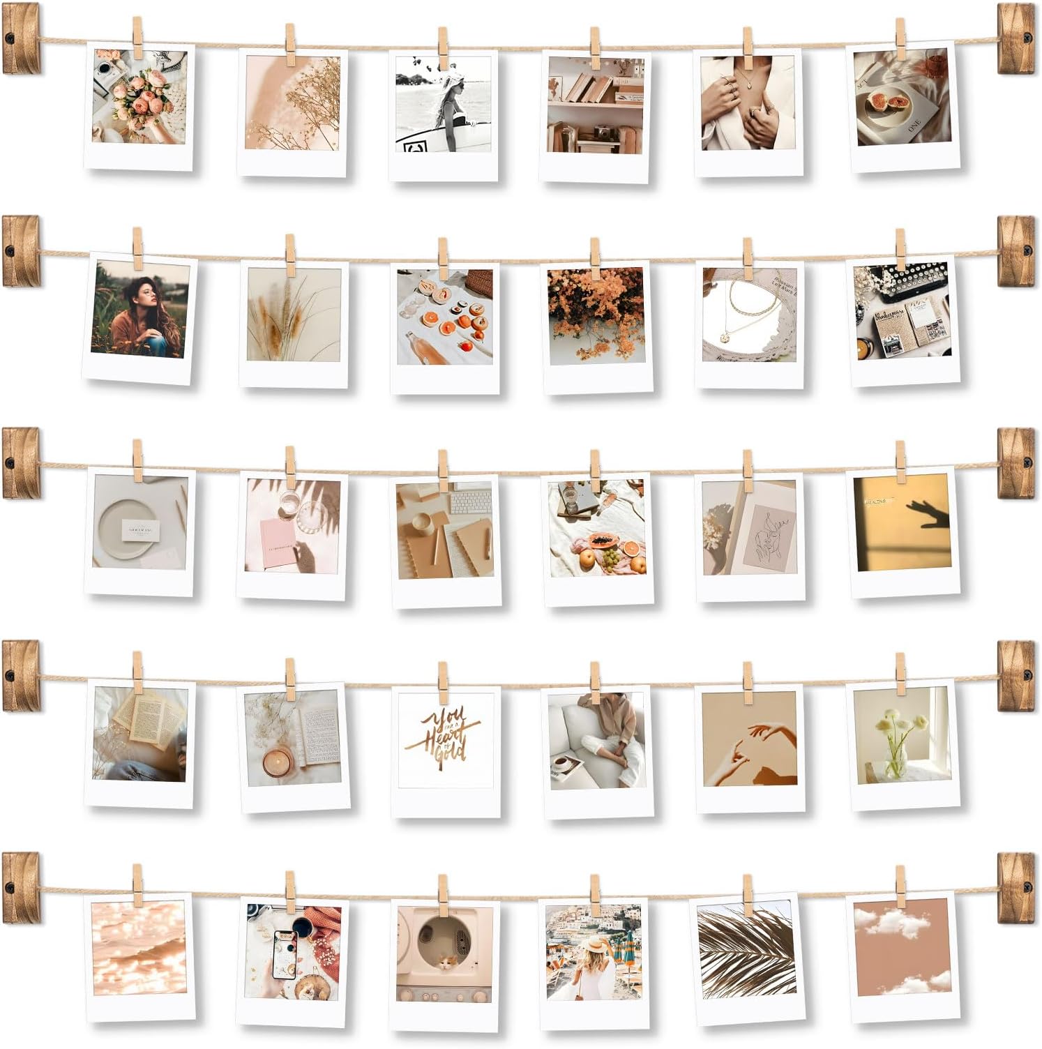 Emfogo Picture Frames Collage Wall Decor Photo Collage Picture frames 4x6 for Wall Hanging with 30 Clips Multi Photo Display for Dorm Room Decor