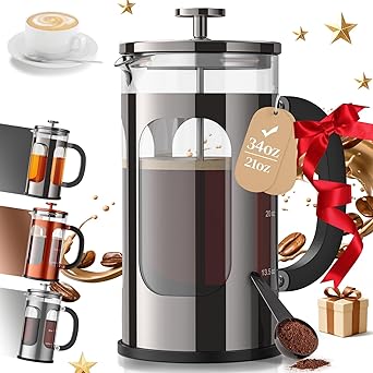 40% off: Veken French Press Coffee Maker 34oz, No Plastic Touching Cafe, Thickened Borosilicate Glass Stainless Steel …