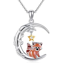 YAFEINI Moon Animal Necklace S925 Sterling Silver Owl/Fox/Red Panda/Possum/Snake/Dachshund Pendant Necklace Animal Jewelry Gifts for Women Mom Wife