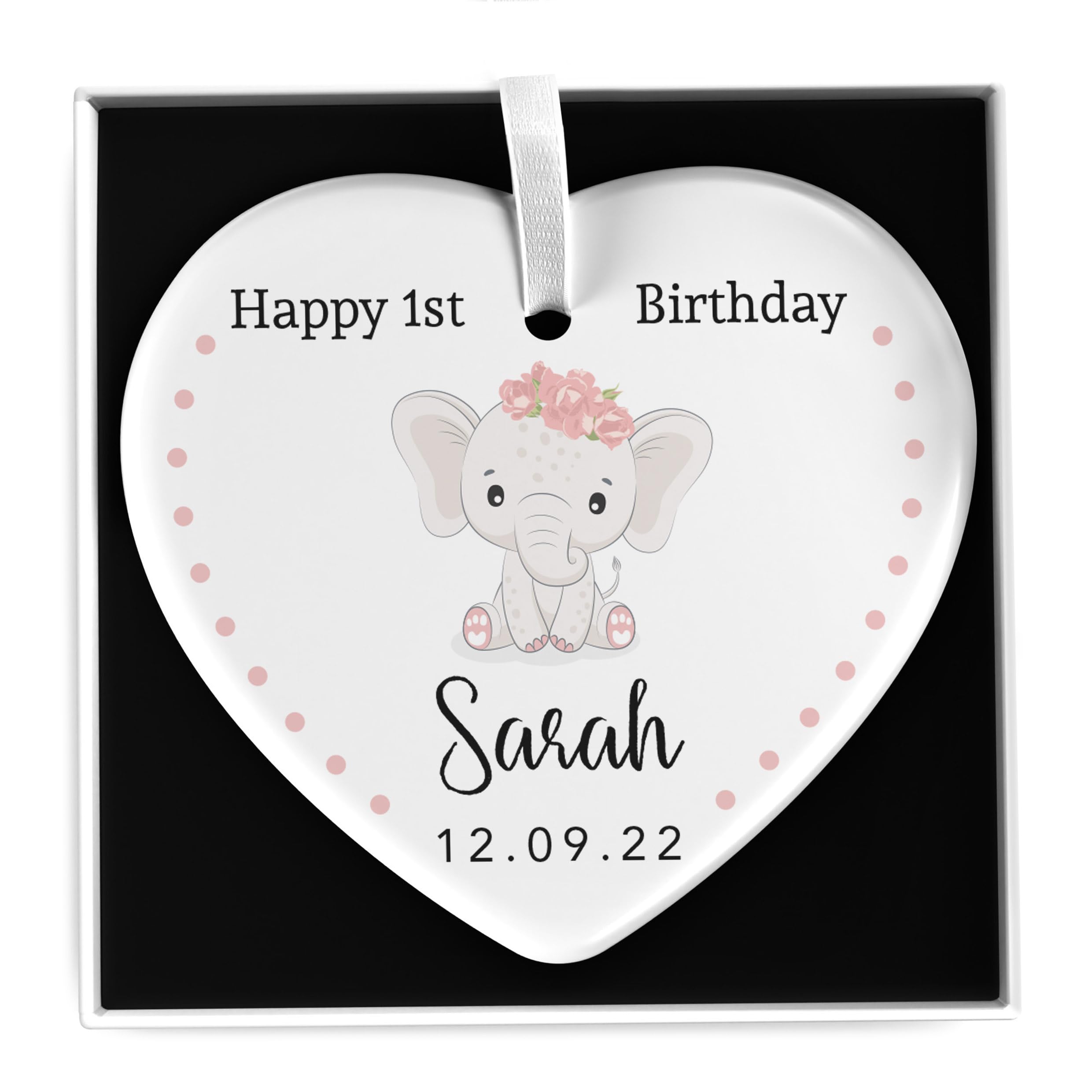 Beecreative Personalised 1st Birthday Gift For Girls, First Birthday Gifts for Daughter Grandaughter Niece Her, Elephant 1st Birthday, First Birthday Keepsake With Gift Box