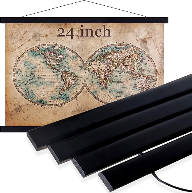 Kaiyes 61CM Magnetic Poster Hanger Wooden Poster Frame, 24 Inch, Light Wood Frame Hanging Kit for Photo Picutre Canvas Artwork Art Large Size Wall Map Print Hanging